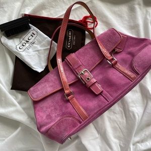 COACH Hot Pink Suede Buckle-Flap Expandable Bag